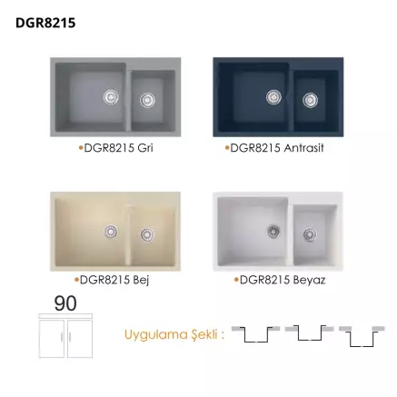 Gradde Granit Quartz Eviye 2 Göz 50*82 cm Siyah - 2