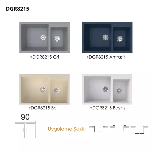 Gradde Granit Quartz Eviye 2 Göz 50*82 cm Siyah - 2