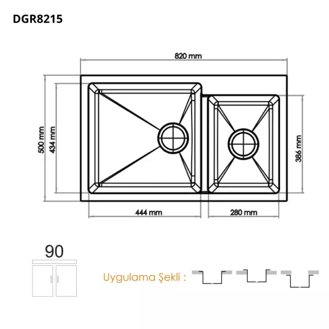 Gradde Granit Quartz Eviye 2 Göz 50*82 cm Siyah - 3