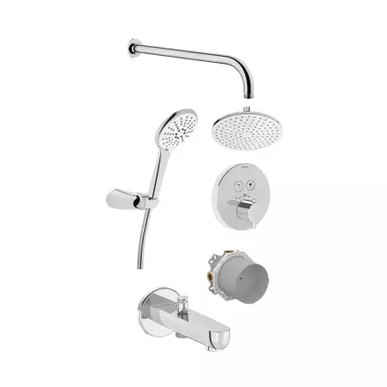 Vitra AquaControl Round Ankastre Termostatik Duş Seti A49293 Bliss 2F duş başlığı - Snow 3F el duşu takımı - krom
