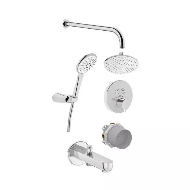 Vitra AquaControl Round Ankastre Termostatik Duş Seti A49293 Bliss 2F duş başlığı - Snow 3F el duşu takımı - krom - 1