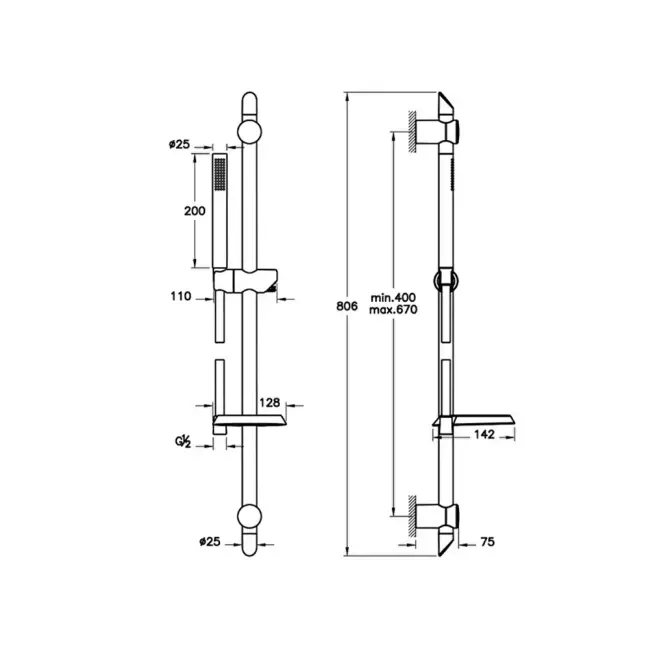 Vitra Origin 1F Sürgülü El Duşu Takımı, Krom A45544 - 2