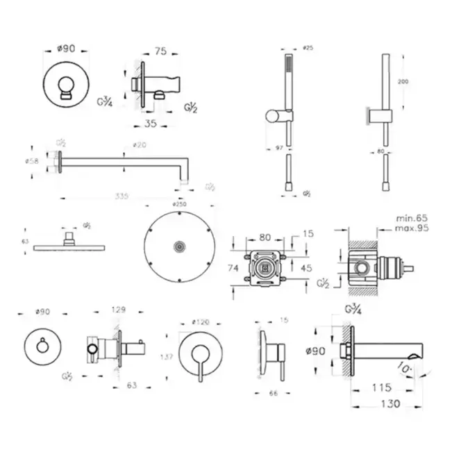 Vitra Origin Ankastre Banyo Bataryası, Tepe ve El Duşu Seti, Krom A42621-SET - 3